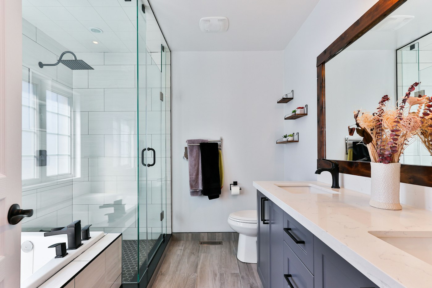 Bathroom sink and tile surround in soft daylight