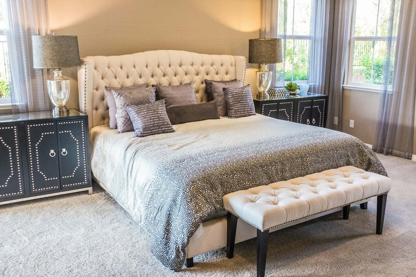 Quiet bedroom with neutral bedding
